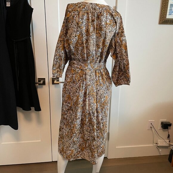 Anthropologie See U Soon 3/4 Slv Boat Nk Split V Cotton Floral Print Dress S/M - Picture 8 of 16